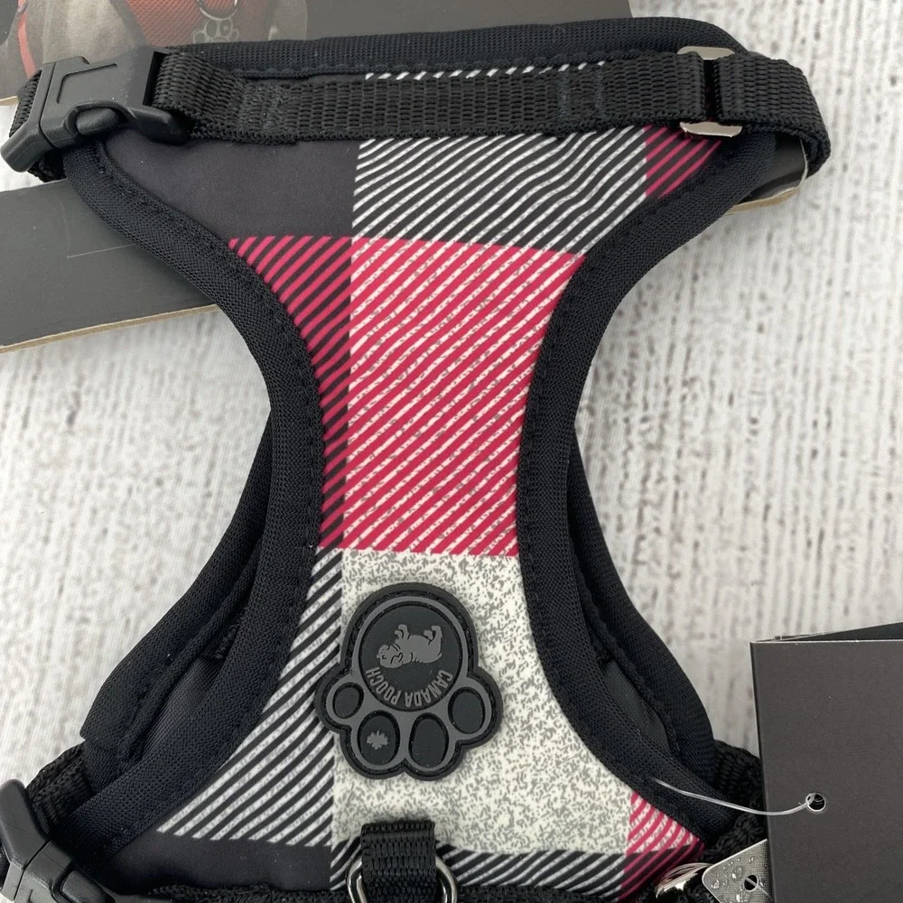 Canada Pooch Everything Harness SMALL Black Pink Plaid No Pull Water Resistant